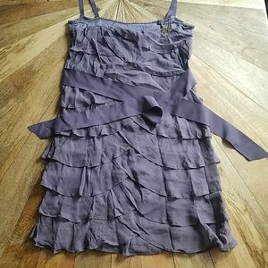 Purple ruffled tank dress with rhinestone accents